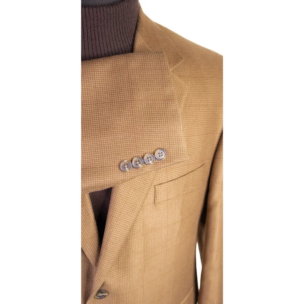 Chaps Blazer Sport Coat Sz 40S Camel Beige Tan Poly Blend Two Button Jacket
